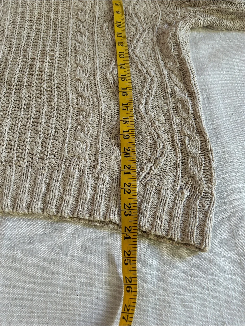 Vintage Banana Republic Sweater Linen/Cotton Cable Knit Medium Oatmeal Fisherman - Picture 7 of 13